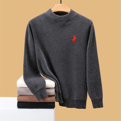 High end brand men's round neck knitted sweater autumn winter warm fashion Pony embroidery Korean style design casual pullover