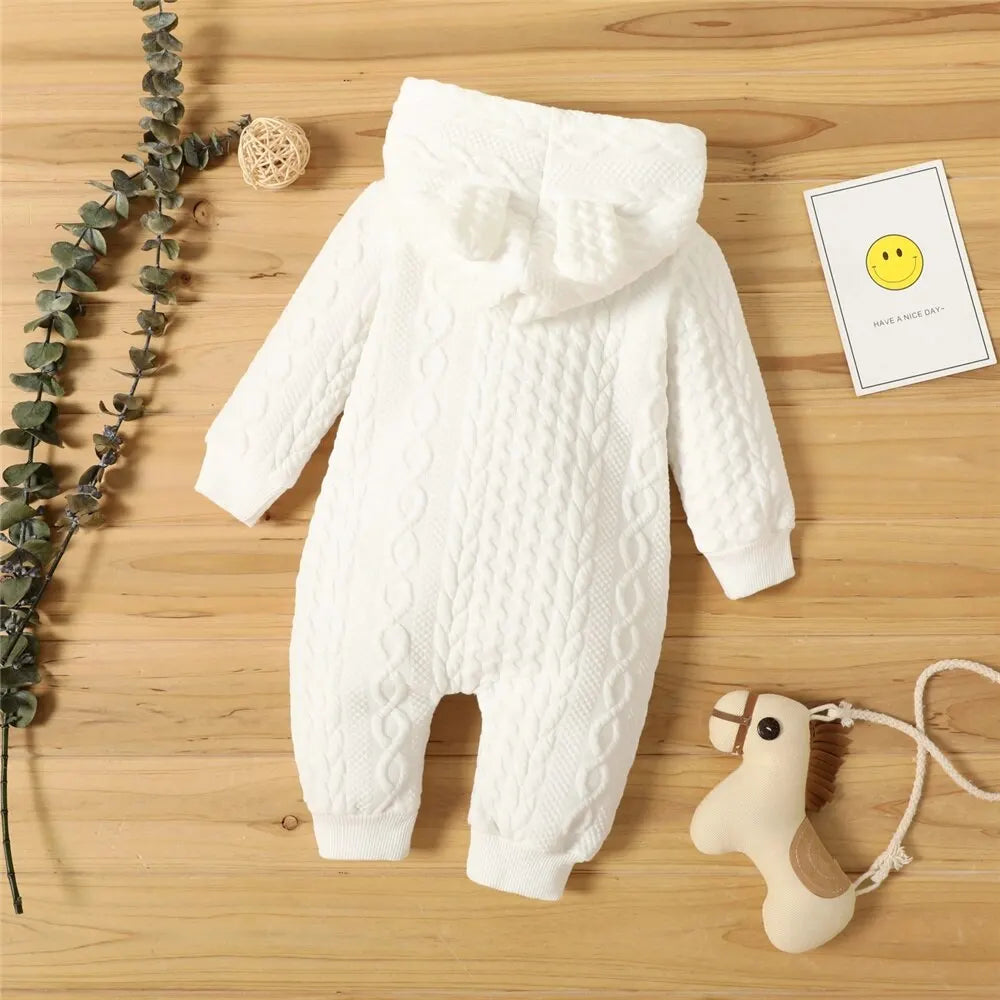 0-18 Months Newborn Baby Boy Girl Bodysuit Solid Color Hoodie Long Sleeve Romper Autumn&Winter Warm Jumpsuit Clothes For Baby