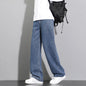 2025 New Korean Men's Casual Long Jeans Classic Man Straight Denim Wide-leg Pants Solid Color Light Blue Grey Black