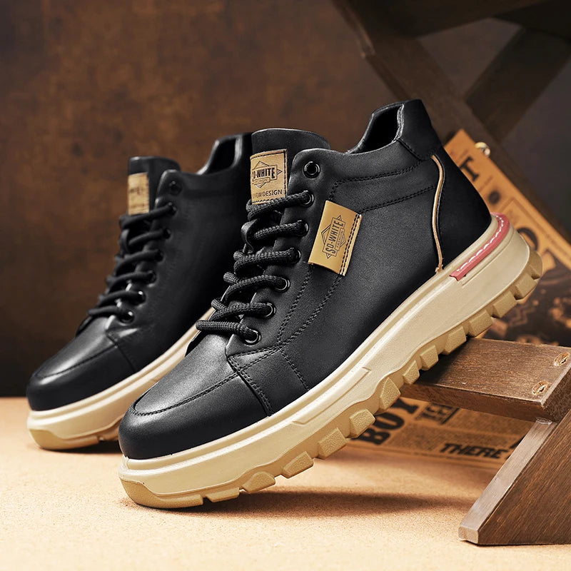 Men's Boots High Top Boots Mens Skateboard Shoes Anti Slip Man Sneakers Thick Bottom Lace Up Ankle Boots for Men Walking Shoes