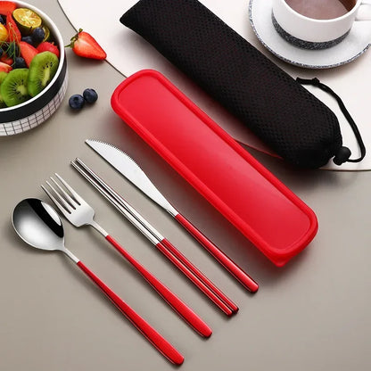 Eco Friendly 304 Dinnerware Set, Portable Cutlery Sets with Case, Kitchen Accessories, Gold Knife Fork Spoon Silverware Sets