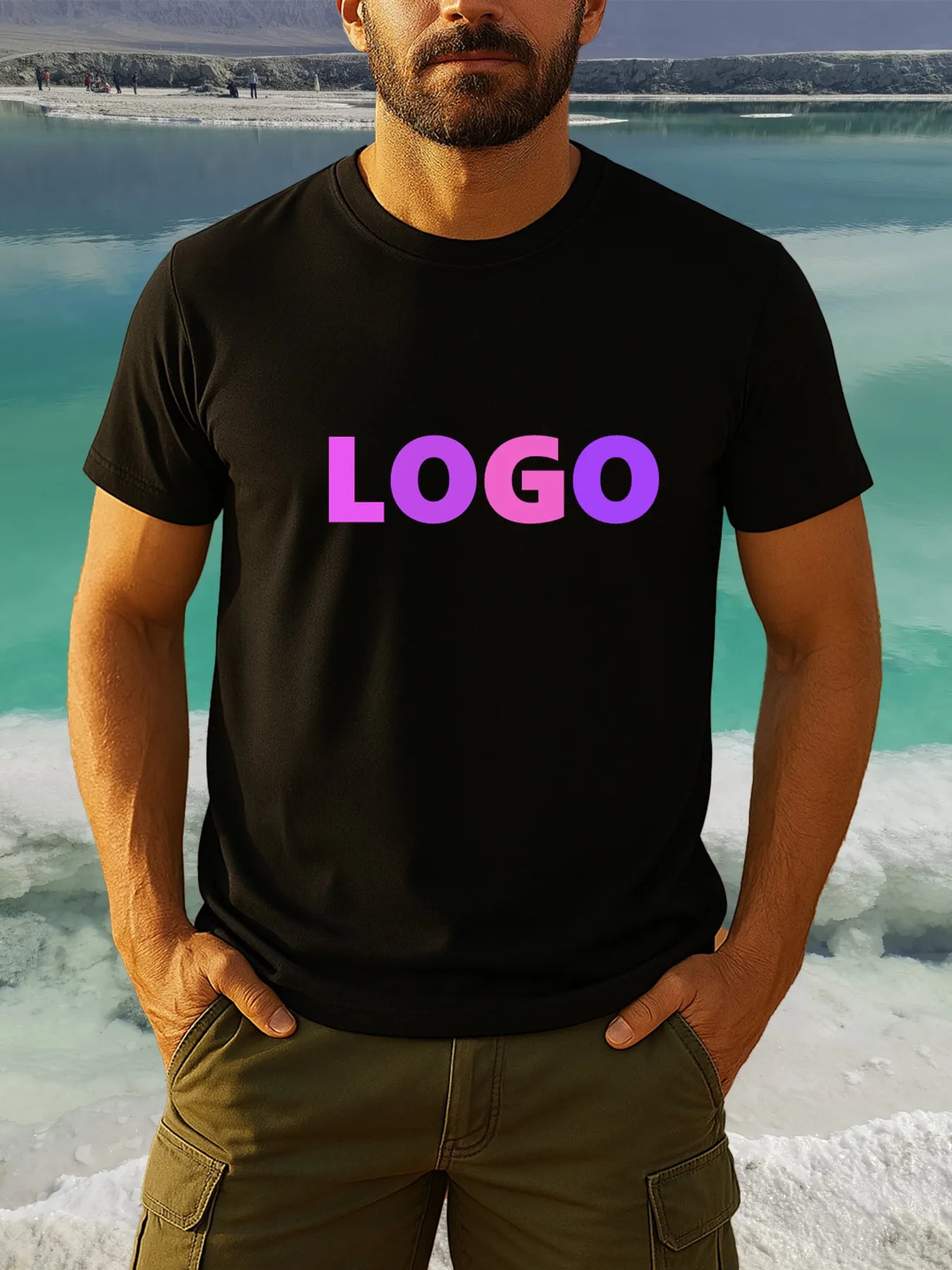 Customizable Men'S T-Shirt - Personalized "You Design Here" Text, Geometric Pattern, Soft Cotton, Casual Round Neck Short Sleeve