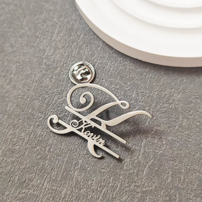 Custom Initials Brooches Metal Anti-glare Lapel Pin Fixed Clothes Letter Pins Stainless Steel Weater Coat Clothing Women Jewelry