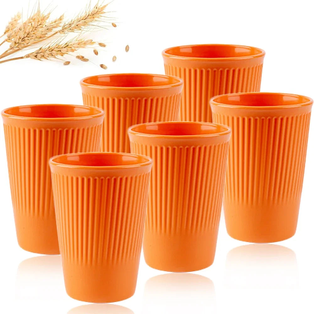 Eco-Friendly Wheat Straw 6Pcs/Set Unbreakable Multi-Purpose Drinking Cups Biodegradable Round Toothbrush Cup BPA-Free