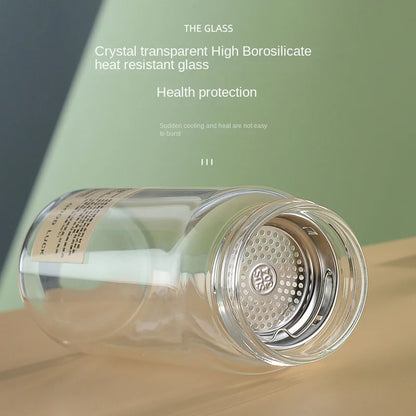 Simple Glass Water Bottle with Tea Spaced, Portable, Heat Resistant, Transparent, Summer Tumbler, Small, 350ml, 550ml