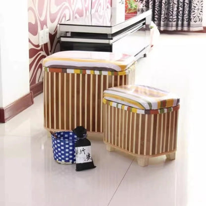 Eco-Friendly Bamboo Woven Storage Stool Wooden Multi-Functional Organizer Box Sofa Bench for Hallway Balcony Shoe Footrest
