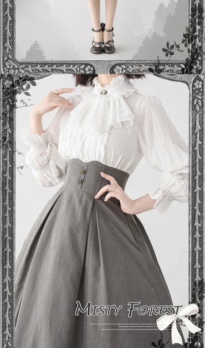 Autumn Winter Clothing Set Ladies Elegant Long Sleeve White Shirt Blouses Retro Vest with Fishbone Skirt Lolita 3 Piece Outfits