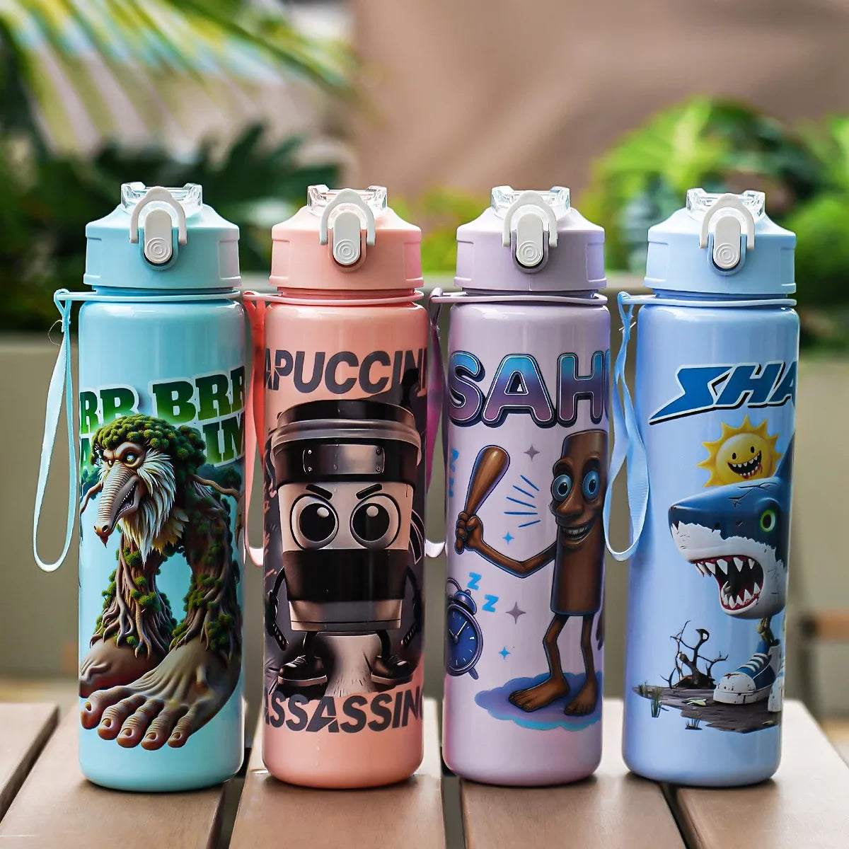 750ML Italian Brainrot Water Bottle Outdoor Drinking Cartoon Sports Cups Tung Tung Tung Sahur Tralalero Tralala Christmas Gift