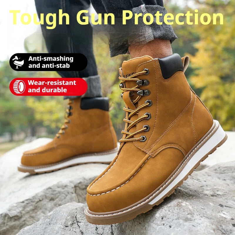 Mens High Top Safety Work Boots Water Resistant Steel Toe Shoes Slip/Oil Resistant Rubber Sole for Warehouse & Logistics Work