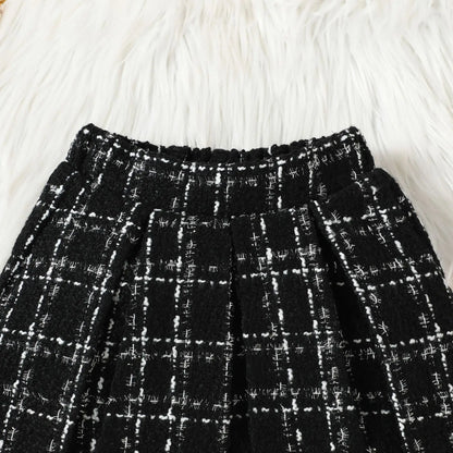 Autumn Winter Fashion Kids Outfits Set Toddler Long Sleeve Lace Tops Plaid Vest Jacket With Skirts For Girls Casual Elegant Wear