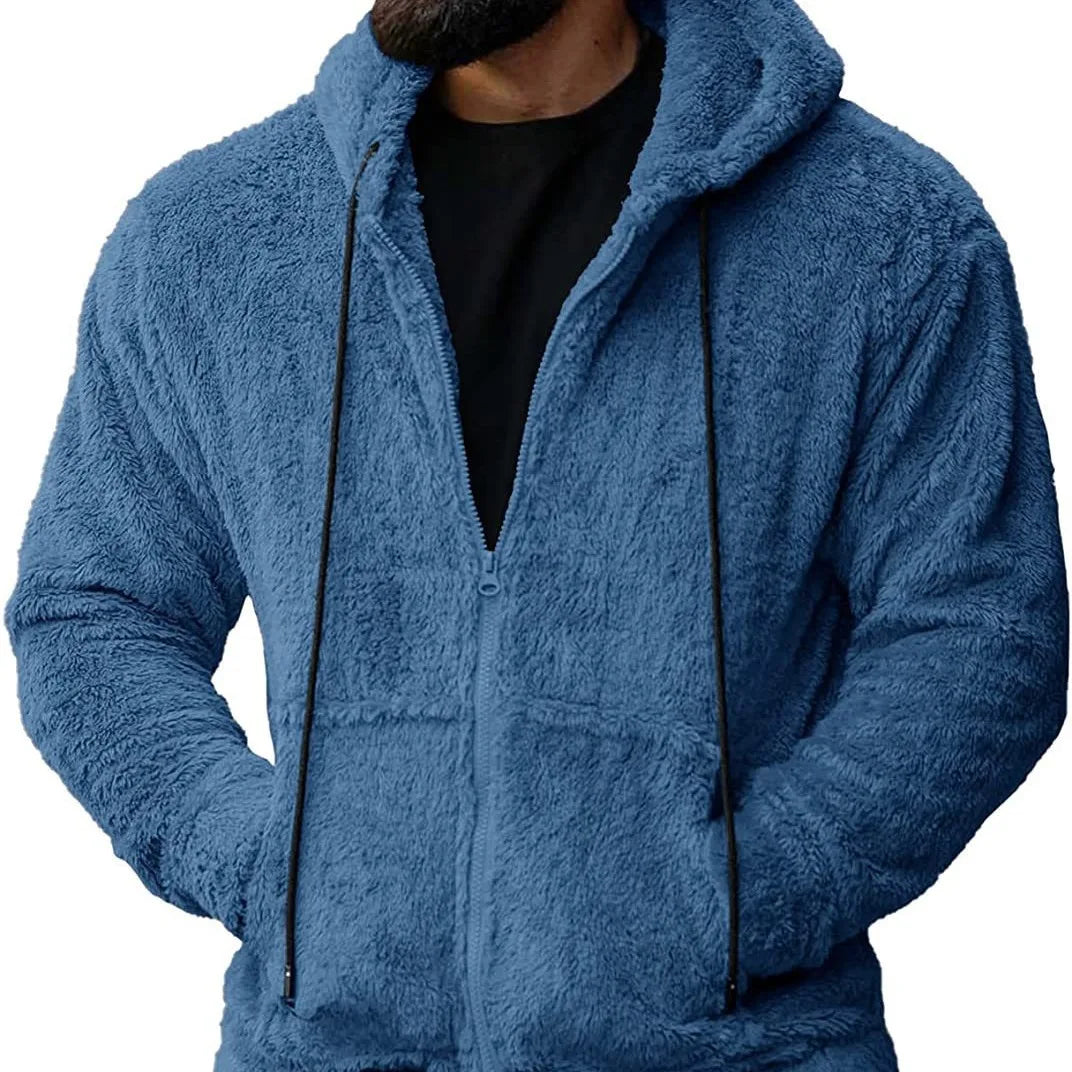 7 Color Option Men Fleece Hoodie Coats Autumn Winter Tie Collar Pocket Soft Flurry Fleece Zip Up Sweatshirt FYY-90090