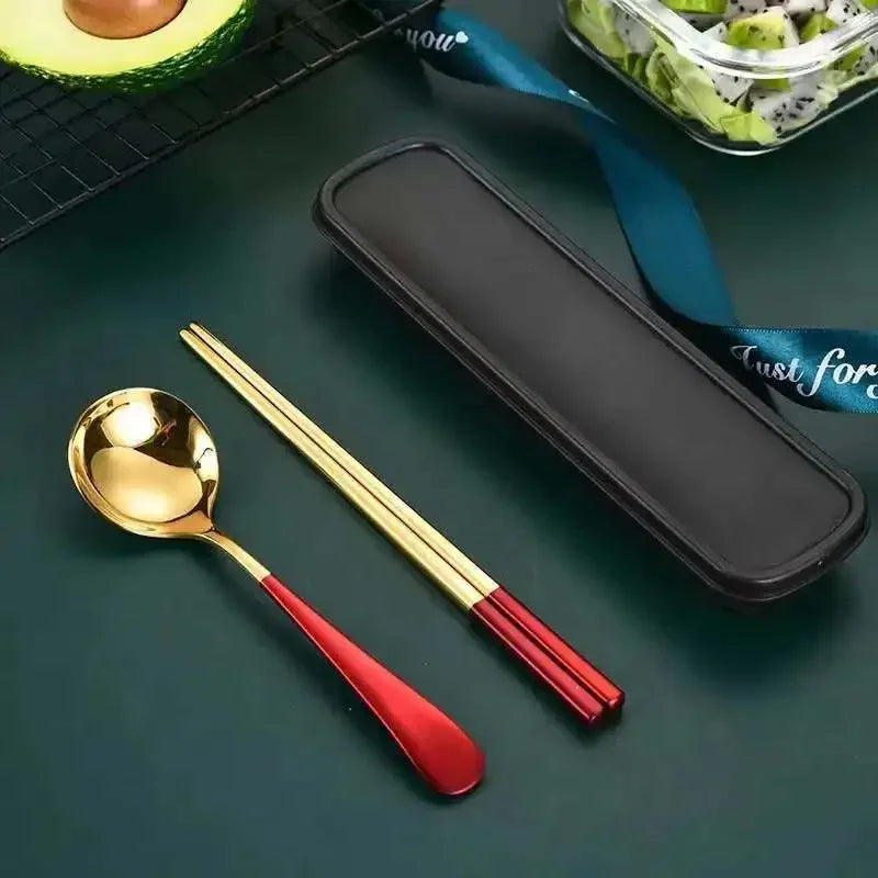 Eco Friendly Dinnerware Set, Portable Cutlery Sets With Case, Silverware Sets, 304 Kitchen Accessories Fork Spoon Gold Knife