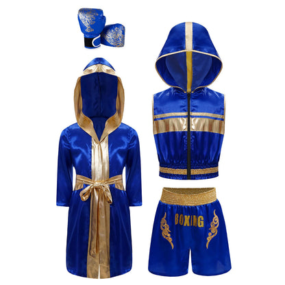 Children's Outfit Boys Robe Kids Muay Thai Fight Grappling Boxing Outfit Boxer Gloves Jerseys Training Clothes Martial Arts Sets