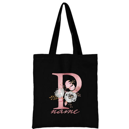Custom Free Name Canvas Bags Women Shoulder Bag Handbags Pink Letter Beach Bags Tote Casual Woman Grocery Eco Shopping Bag