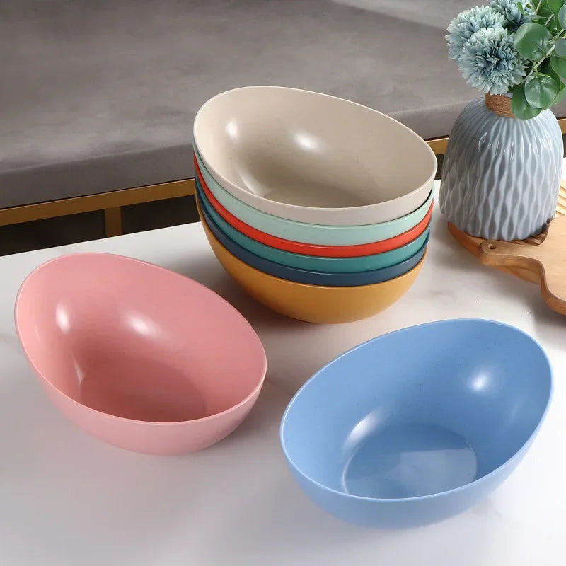 Eco-Friendly Wheat Straw Household Bowl Large Kitchen Fruit Salad Vegetable Dish Creative Microwavable Food Bowl Hot Sale