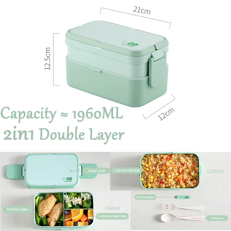 Eco-Friendly Bamboo Fiber Lunch Box Microwave Leakproof Bento Container for School/Office/Picnic Portable Food Storage Container