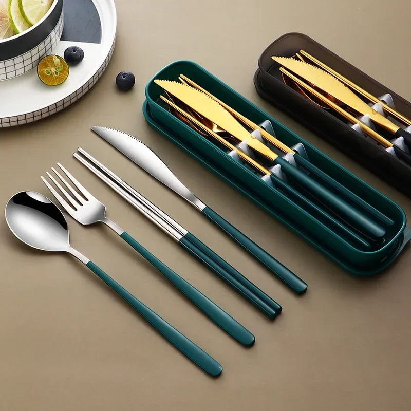 Eco Friendly 304 Dinnerware Set, Portable Cutlery Sets with Case, Kitchen Accessories, Gold Knife Fork Spoon Silverware Sets