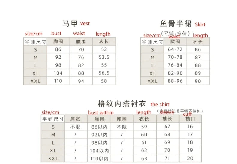 Autumn Winter Clothing Set Ladies Elegant Long Sleeve White Shirt Blouses Retro Vest with Fishbone Skirt Lolita 3 Piece Outfits