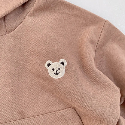 2023 Spring New Baby Boy Bear Hooded Sweatshirt Toddler Girls Cotton Clothes Embroidery Tops Kids Hoodies Outwear