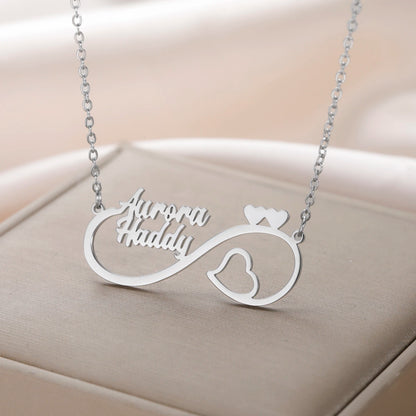 Sipuris Custom Double Name Necklace Infinite Love Heart Personalized Customization Golden Choker Stainless Steel Jewelry Gifts