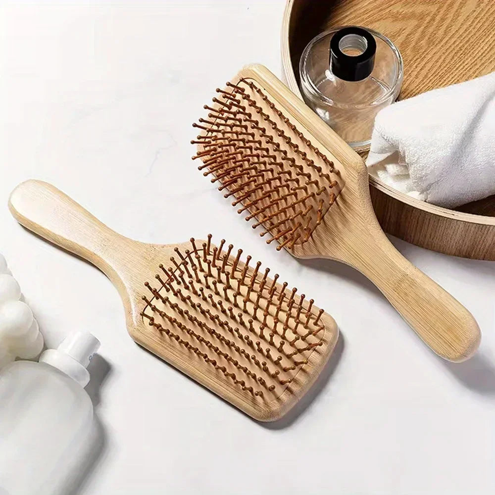 Eco-friendly Bamboo Hair Comb Natural Wooden Anti-Static Detangling Comb Scalp Massage Cushion Hair Styling Tool Unisex