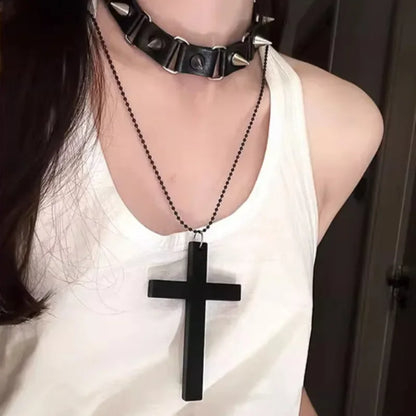 Korean Niche Design Wooden Cross Necklace Women's Long Collarbone Punk Retro Spicy Girl Y2k Neck Accessories