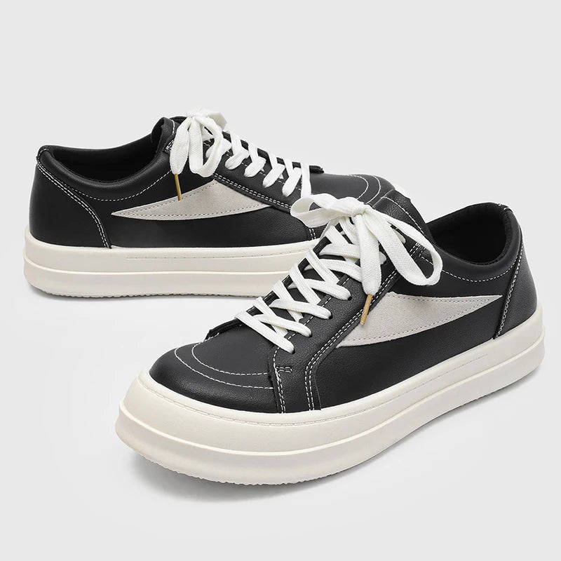 Men's Shoes 2025 New Spring Autumn Design Low Help Casual Thick Bottom Heightening Board Shoes Leather Surface