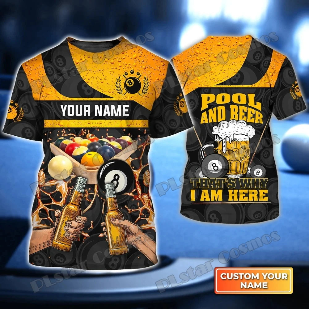 Billiard Player Personalized Name 3D All Over Printed Men's T-shirt Summer Unisex Casual t shirt Gift For Billiard Lover TX-185