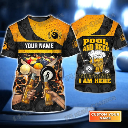 Billiard Player Personalized Name 3D All Over Printed Men's T-shirt Summer Unisex Casual t shirt Gift For Billiard Lover TX-185