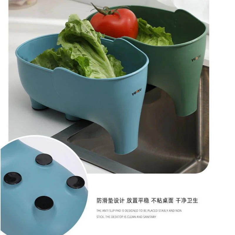 Kitchen Sink Filter Drainage Filter Basket Dry Wet Separation Garbage Filter Elephant Shaped Hanging Vegetable Washing Basket