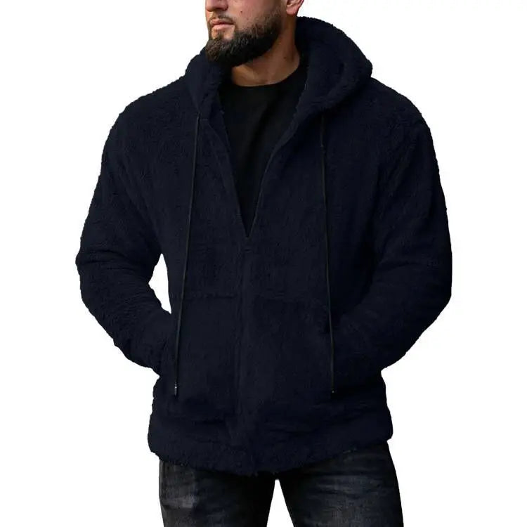 7 Color Option Men Fleece Hoodie Coats Autumn Winter Tie Collar Pocket Soft Flurry Fleece Zip Up Sweatshirt FYY-90090