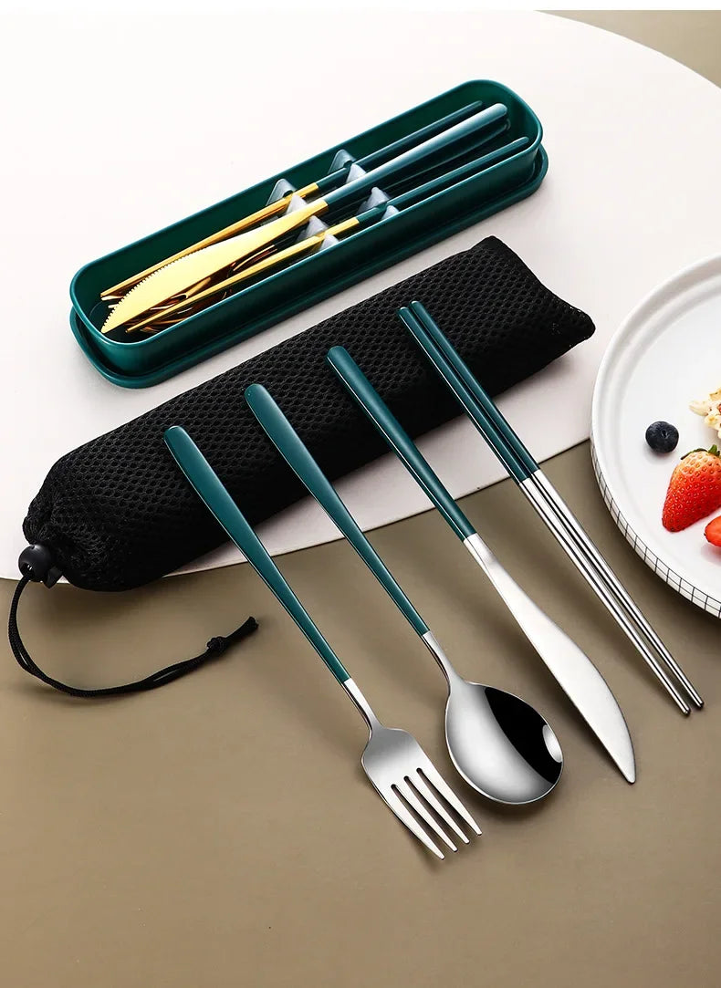 Eco Friendly 304 Dinnerware Set, Portable Cutlery Sets with Case, Kitchen Accessories, Gold Knife Fork Spoon Silverware Sets