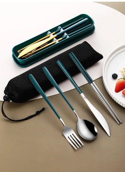 Eco Friendly 304 Dinnerware Set, Portable Cutlery Sets with Case, Kitchen Accessories, Gold Knife Fork Spoon Silverware Sets