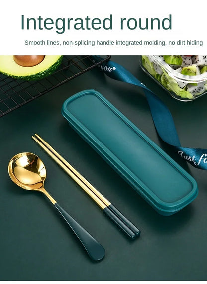 Eco Friendly Dinnerware Set, Portable Cutlery Sets With Case, Silverware Sets, 304 Kitchen Accessories Fork Spoon Gold Knife