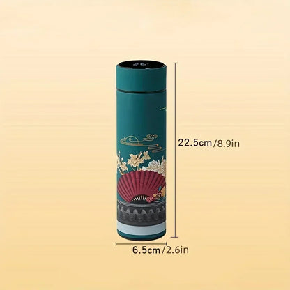 Retro Smart Temperature Display Insulated Cup,  Chinese Style Thermal Water Bottle, Stainless Steel Water Cup