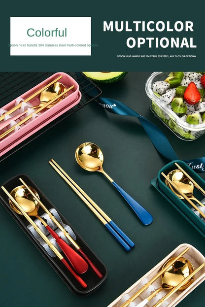 Eco Friendly Dinnerware Set, Portable Cutlery Sets With Case, Silverware Sets, 304 Kitchen Accessories Fork Spoon Gold Knife
