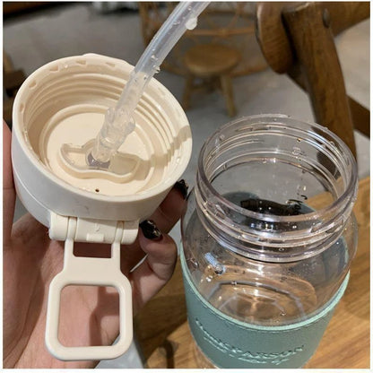 500ml Creative Water Bottle with Straw Portable Plastic Pop-Up Cover Water Cup for School Kids Leak-Proof Cute Drinking Bottle