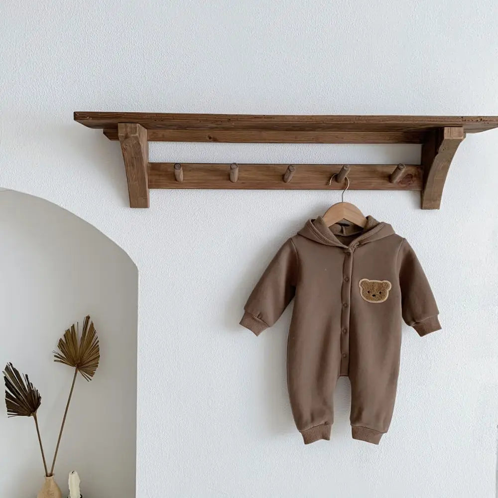 2023 Winter Warm Newborn Baby Clothes Boys Cotton Babies Romper Cartoon Bear Long Sleeve Hooded Girl Bodysuit for 0-24M Clothing