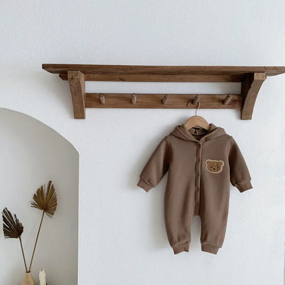 2023 Winter Warm Newborn Baby Clothes Boys Cotton Babies Romper Cartoon Bear Long Sleeve Hooded Girl Bodysuit for 0-24M Clothing