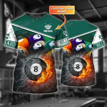 Billiard Player Personalized Name 3D All Over Printed Men's T-shirt Summer Unisex Casual t shirt Gift For Billiard Lover TX-185