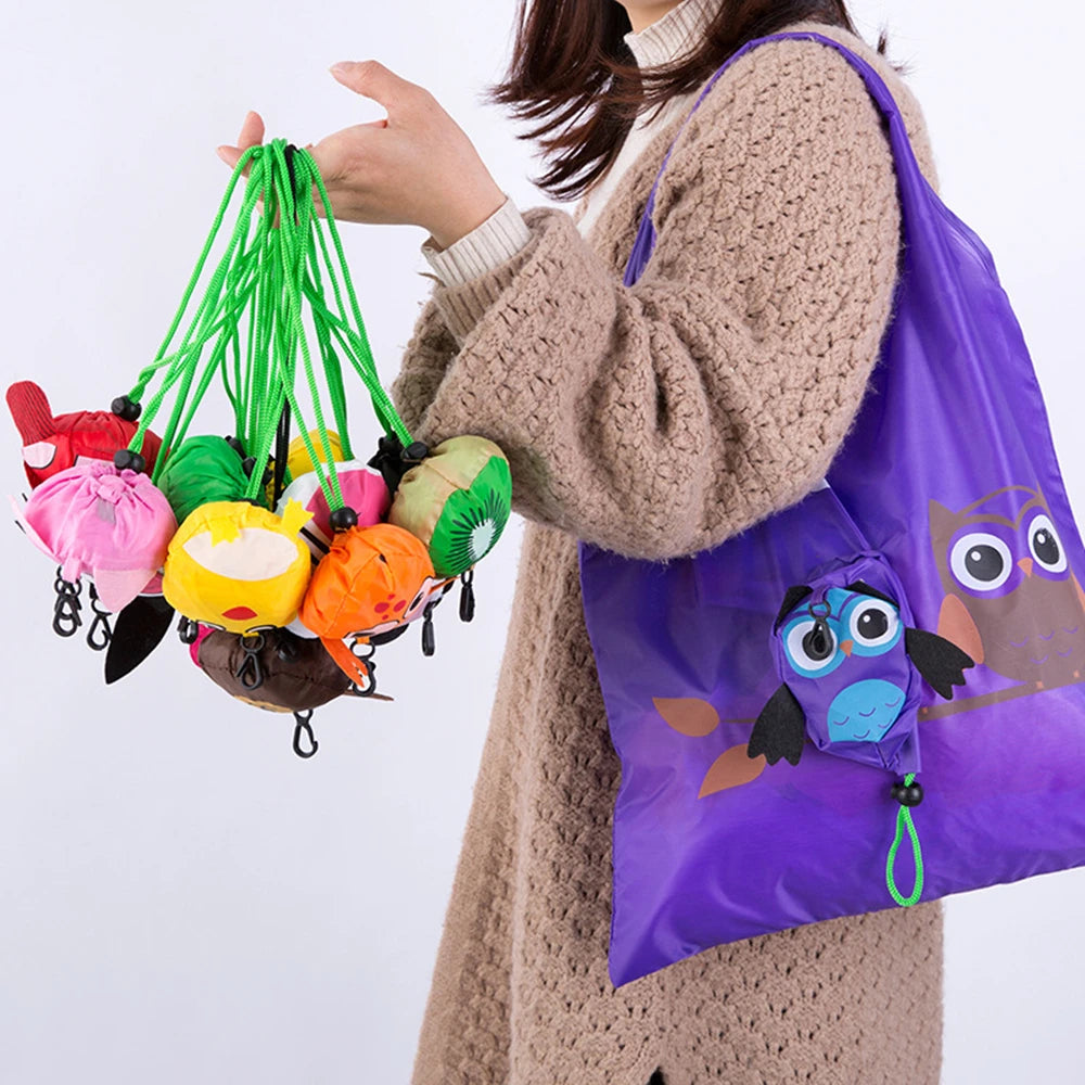 Eco Friendly Foldable Shopping Bag Cartoon Reusable Shoulder Bag Women's Portable Grocery Bags Storage Tote Bag Home Organizator