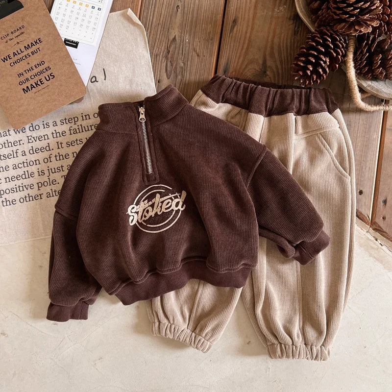 Boys Hoodies Sweatshirts Cotton Thicken Velvet 2024 Khaki Warm Winter Autumn Windproof Baby's Kids Children's Clothing