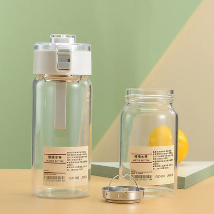 Simple Glass Water Bottle with Tea Spaced, Portable, Heat Resistant, Transparent, Summer Tumbler, Small, 350ml, 550ml