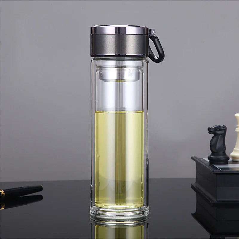 Smart Double Wall Glass Water Bottle With Filter Touch Display Stainless Steel Strainer Clear Drinking Tea Bottle With Handle