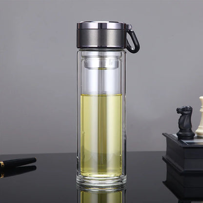 Smart Double Wall Glass Water Bottle With Filter Touch Display Stainless Steel Strainer Clear Drinking Tea Bottle With Handle