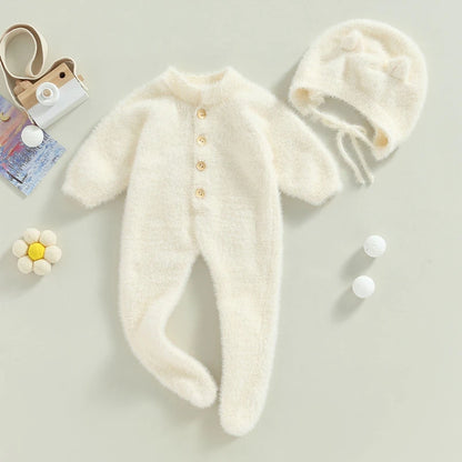 1-24M Baby Boy Girl Bodysuits Outfit Newborn Photography Props Plush Romper with Hat Photography Props