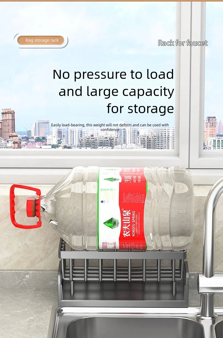 Kitchen Spice Storage Shelf with Drainage Rack, Installation Sink Organizer, Tap-Mounted Shelf for Home Kitchen Accessories