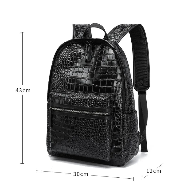 Fashion Backpack Men Luxury Alligator PU Leather Backpacks for Men Laptop Bags Large Capacity Travel Backpacks Student Schoolbag