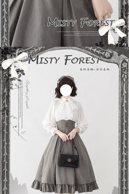 Autumn Winter Clothing Set Ladies Elegant Long Sleeve White Shirt Blouses Retro Vest with Fishbone Skirt Lolita 3 Piece Outfits