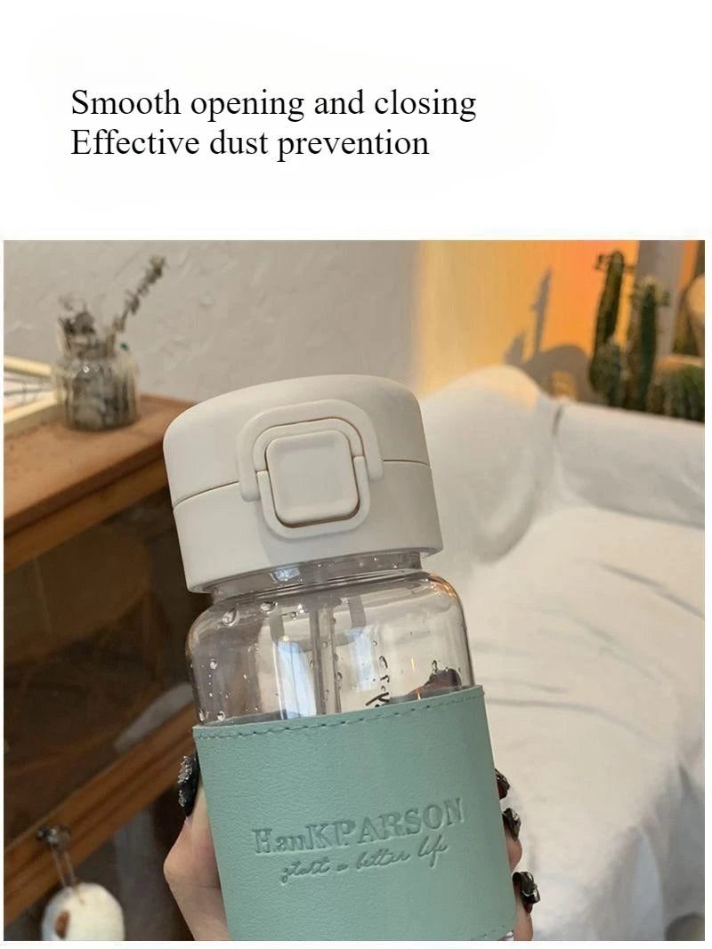 500ml Creative Water Bottle with Straw Portable Plastic Pop-Up Cover Water Cup for School Kids Leak-Proof Cute Drinking Bottle